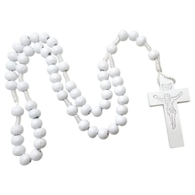 Różaniec na sznurku biały drewniany HDW80824NB