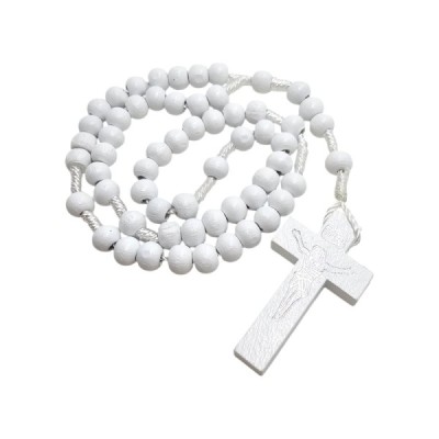 Różaniec na sznurku biały drewniany HDW80824NB
