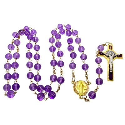 Różaniec szklany Benedykt fioletowy R169F