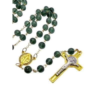 Różaniec szklany Benedykt zielony R169Z