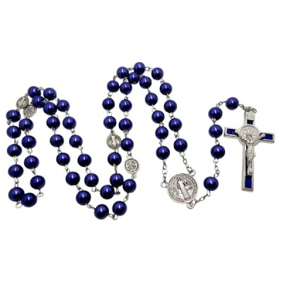 Różaniec szklany Benedykt niebieski R169-1N