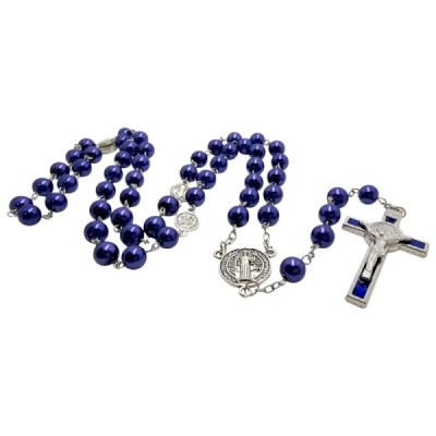 Różaniec szklany Benedykt niebieski R169-1N