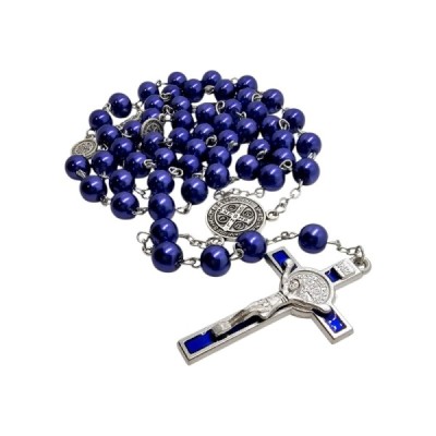 Różaniec szklany Benedykt niebieski R169-1N