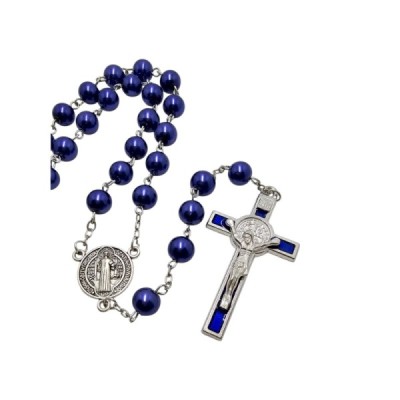 Różaniec szklany Benedykt niebieski R169-1N