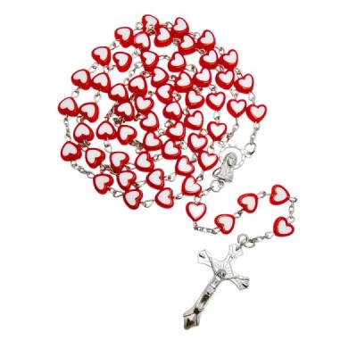 Różaniec serduszka czerwone plastik 47C