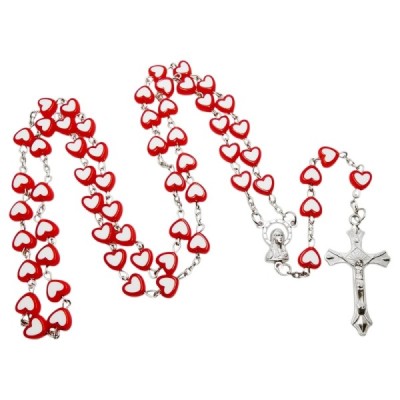 Różaniec serduszka czerwone plastik 47C