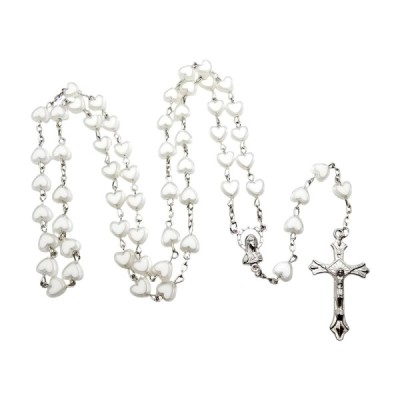 Różaniec serduszka białe plastik 47B