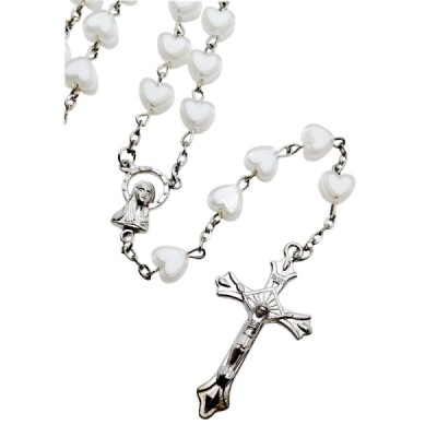 Różaniec serduszka białe plastik 47B