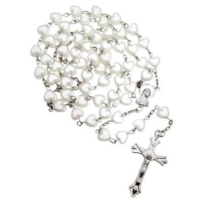 Różaniec serduszka białe plastik 47B