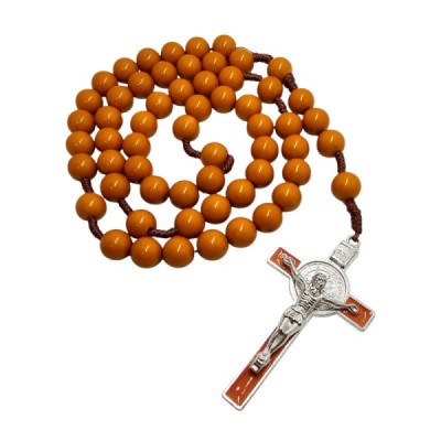 Różaniec plastik duży paciorek rudobrązowy 1945JBR